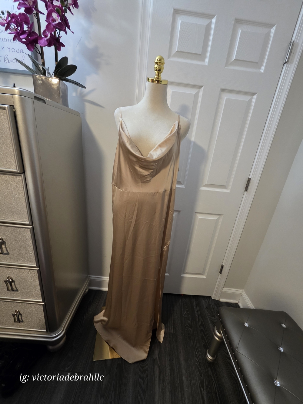Silky Gold Cowl Slip Dress -